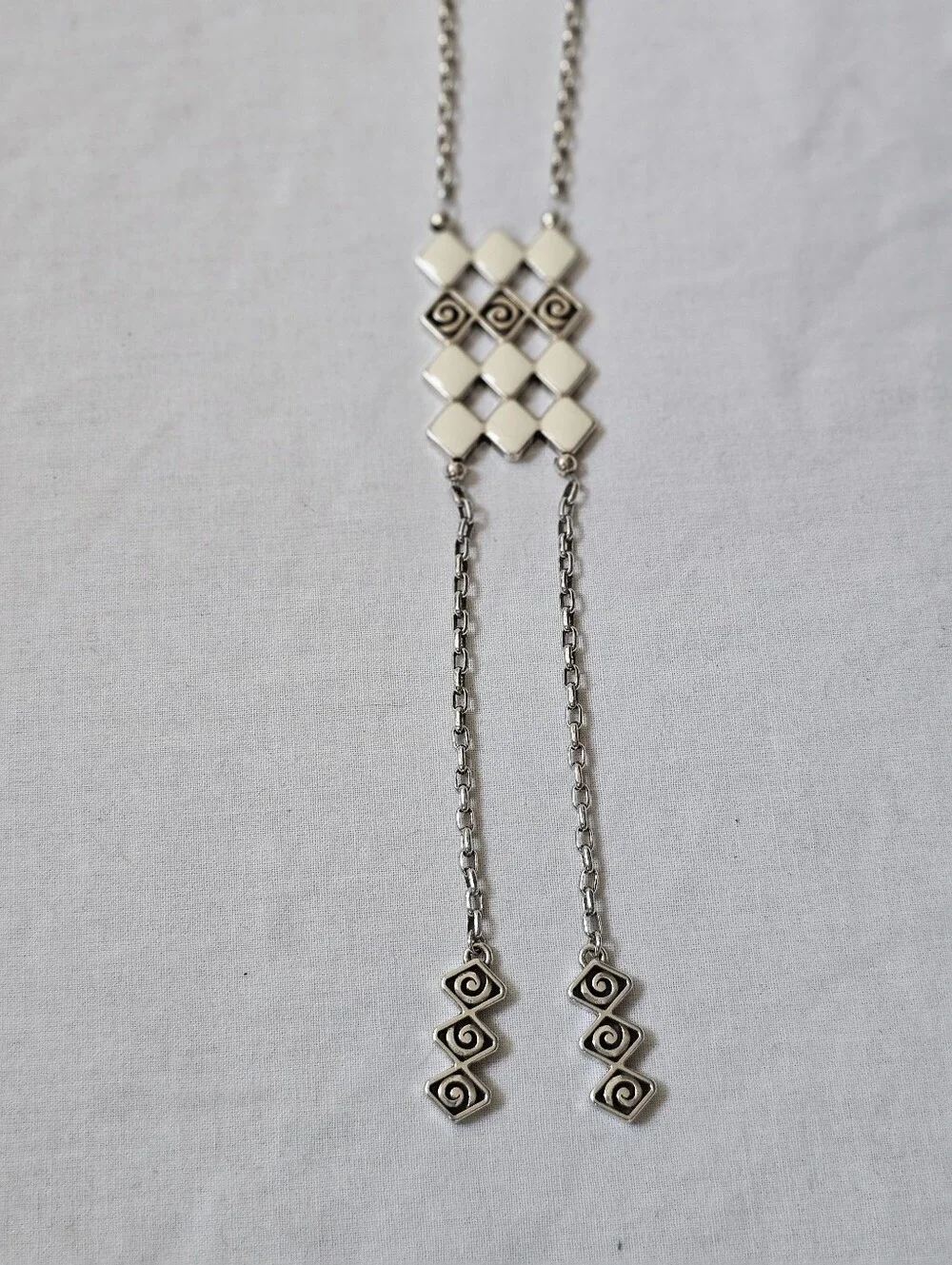 Brighton Lanakai Reversible Ladder Necklace White Enamel Silver Retired JL8263